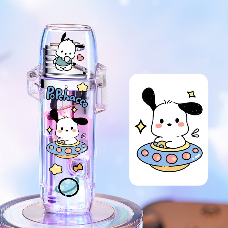 Cute cartoon lighter / case and flash lighter windproof colorful flame lighter