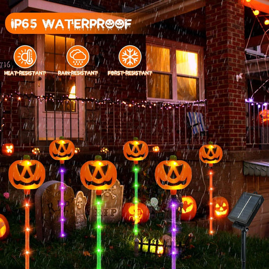 Pumpkin Solar Lights for Outdoor Halloween Decorations, Green Orange and Purple Halloween Lights