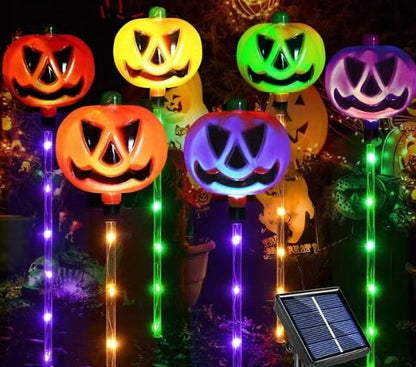 Pumpkin Solar Lights for Outdoor Halloween Decorations, Green Orange and Purple Halloween Lights