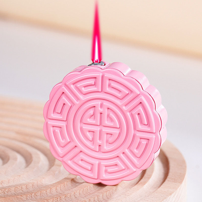 Cute mooncake lighter refillable with pink flame