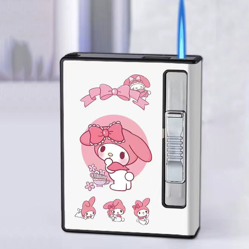 Cartoon Portable Storage Case Lighter 12Pcs Windproof Blue Flame