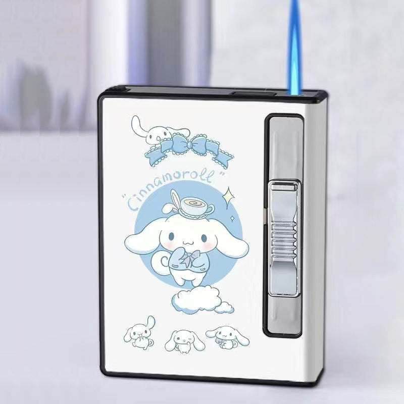 Cartoon Portable Storage Case Lighter 12Pcs Windproof Blue Flame