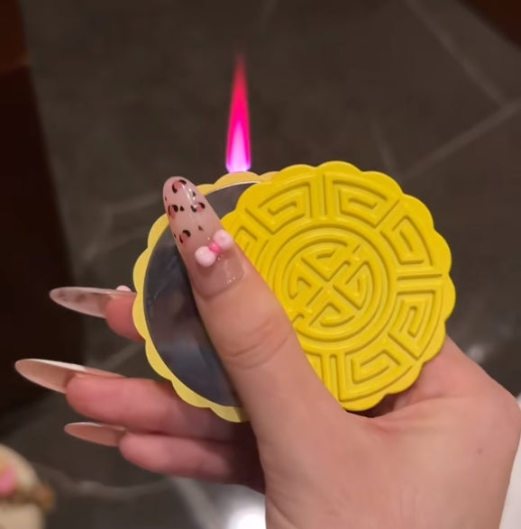 Cute mooncake lighter refillable with pink flame